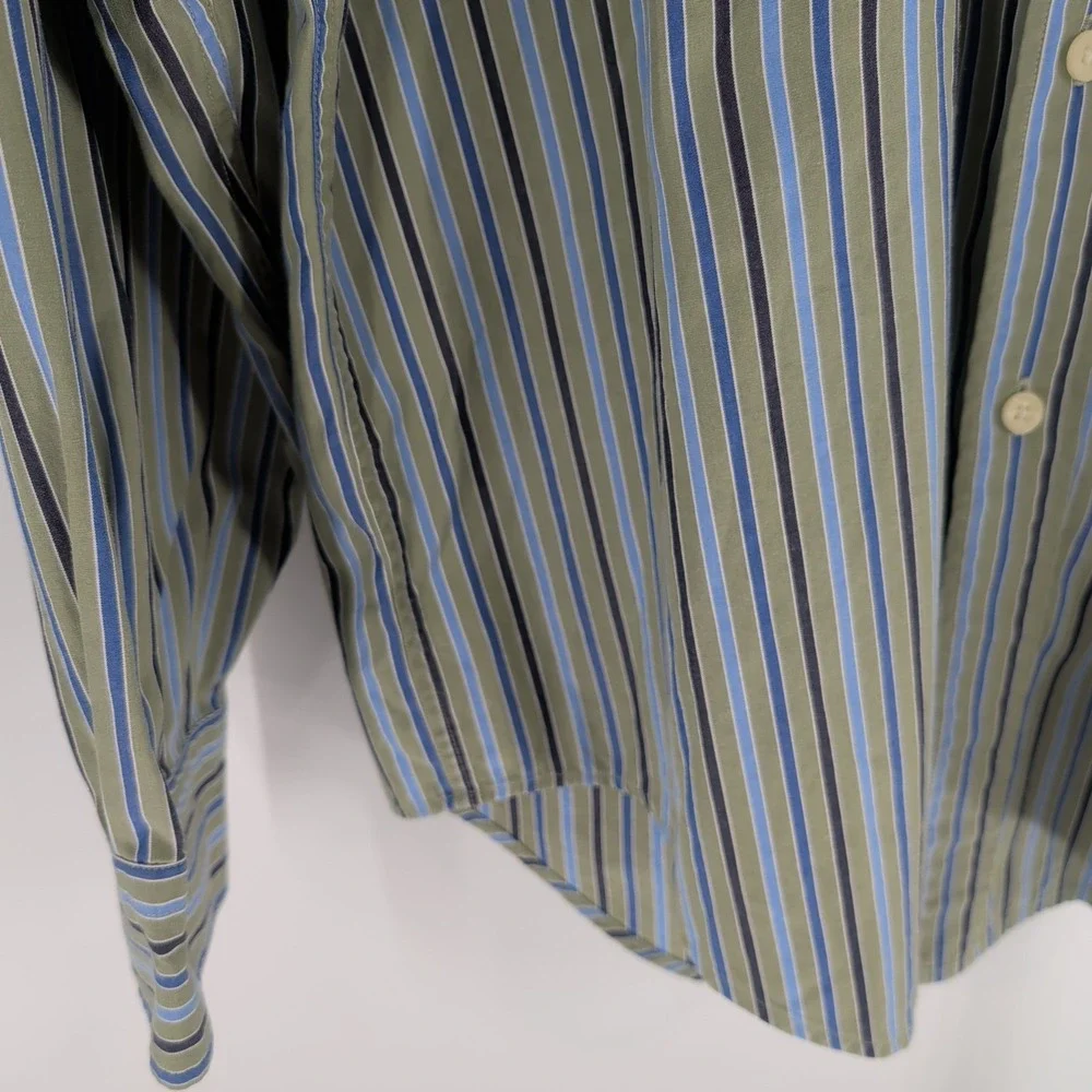 Austin Reed London Classic Striped Cotton‎ Button Down Shirt Green Blue Size L